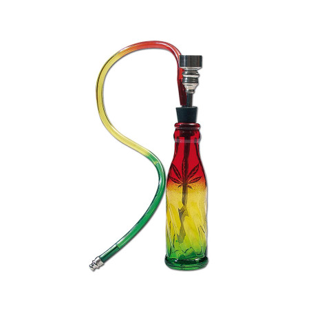 Bong in Vetro Coke Bottle Rasta 12cm - Black Leaf