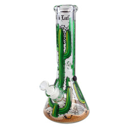 Ice Bong in Vetro Cactus Hand Painted Flask 32cm - Black Leaf