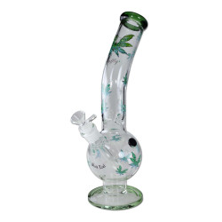 Ice Bong in Vetro Leaffly Bent 35cm - Black Leaf