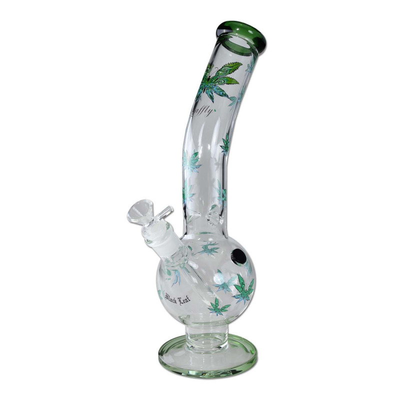 Ice Bong in Vetro Leaffly Bent 35cm - Black Leaf