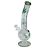 Ice Bong in Vetro Green Purple Leaves Bent 35cm - Black Leaf