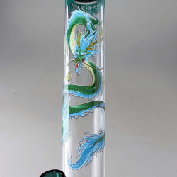Bong in Vetro Cylinder Qinglong Chinese Dragon 40cm - Black Leaf
