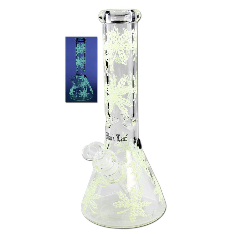 Bong in Vetro Foglie Glow in the Dark 32cm - Black Leaf